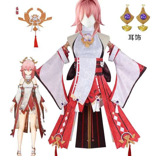 Genshin Impact Yae Miko Cosplay With Wig 9cs Anime Costume Set