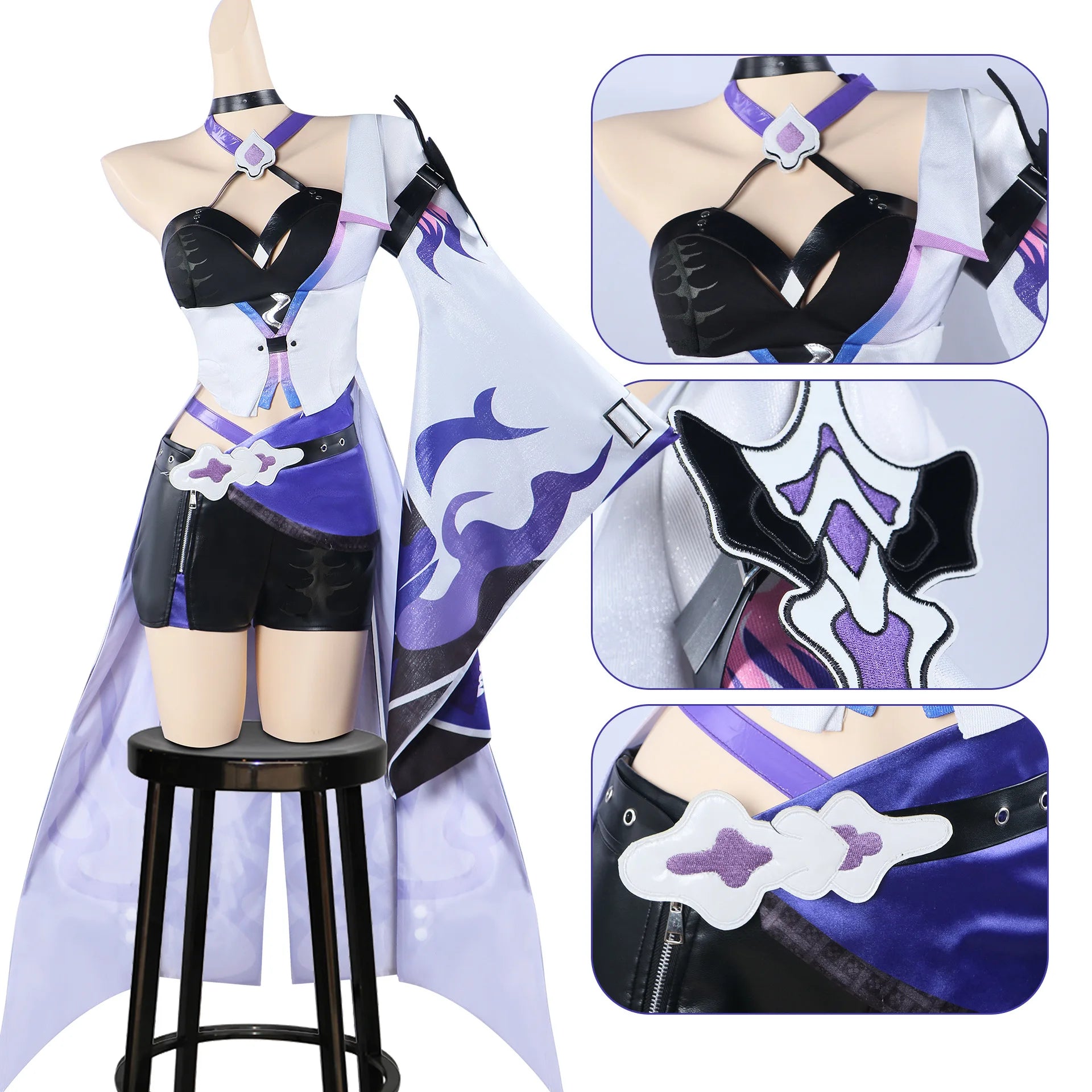 Honkai Star Rail Acheron Cosplay 8pcs Anime Costume Set With Wig