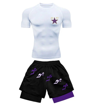 Jojo-Style Compression Shirt & Shorts Set - Anime Workout Set Rash Guard