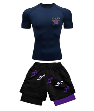 Jojo-Style Compression Shirt & Shorts Set - Anime Workout Set Rash Guard