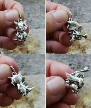 LINSION 925 Sterling Silver Cubone Pokemon Necklace Pendant