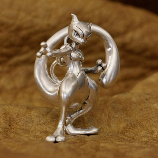 LINSION 925 Sterling Silver Mewtwo Pokemon Necklace Pendant