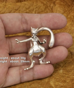 LINSION 925 Sterling Silver Mewtwo Pokemon Necklace Pendant