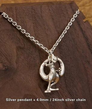 LINSION 925 Sterling Silver Mewtwo Pokemon Necklace Pendant