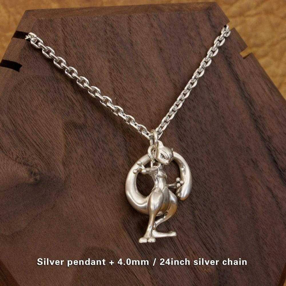 LINSION 925 Sterling Silver Mewtwo Pokemon Necklace Pendant