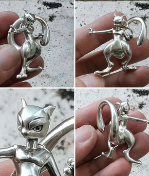 LINSION 925 Sterling Silver Mewtwo Pokemon Necklace Pendant