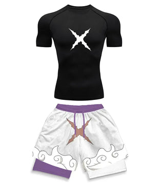 Luffy Style Compression Shirt & Shorts Set - Anime Workout Set Rash Guard