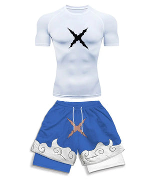 Luffy Style Compression Shirt & Shorts Set - Anime Workout Set Rash Guard