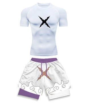 Luffy Style Compression Shirt & Shorts Set - Anime Workout Set Rash Guard
