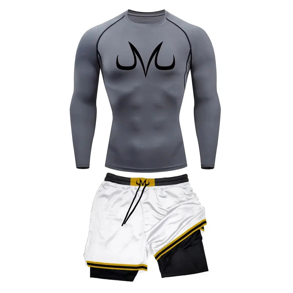 Majin Buu Style Compression Shirt & Shorts Set - Anime Workout Set Rash Guard