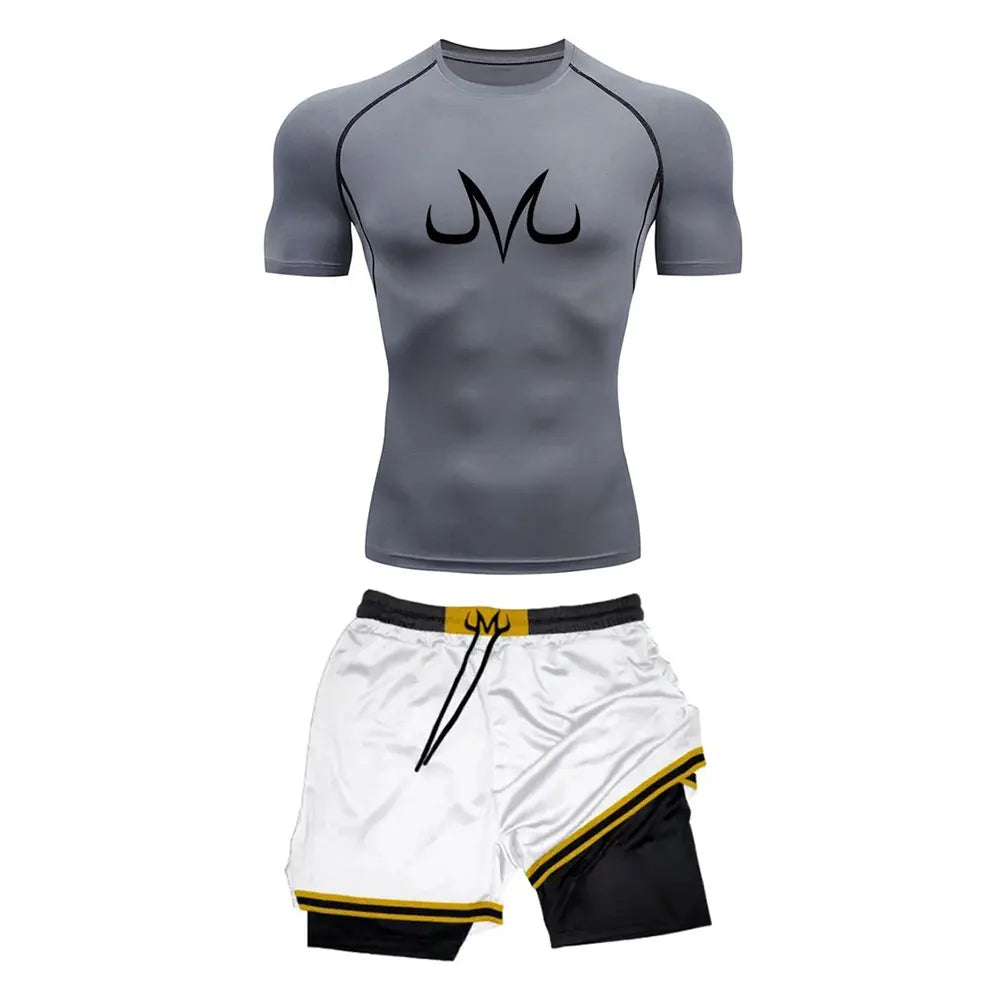 Majin Buu Style Compression Shirt & Shorts Set - Anime Workout Set Rash Guard