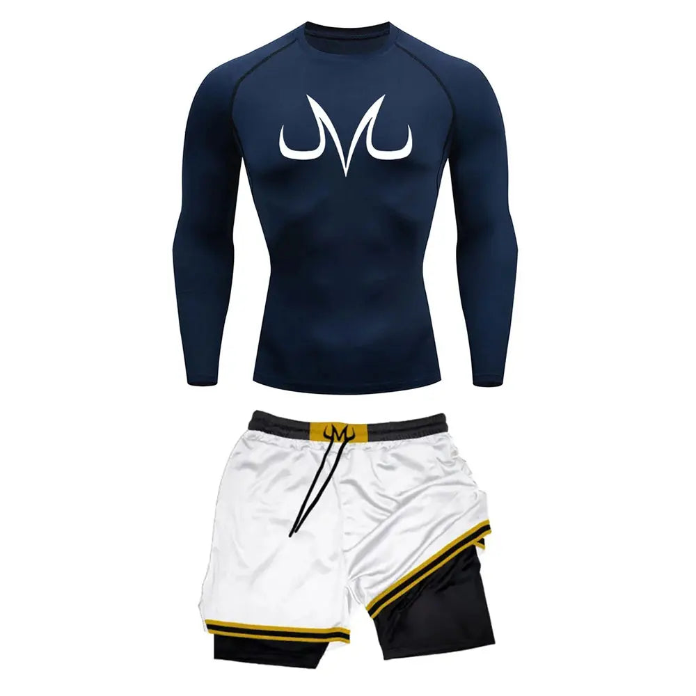 Majin Buu Style Compression Shirt & Shorts Set - Anime Workout Set Rash Guard