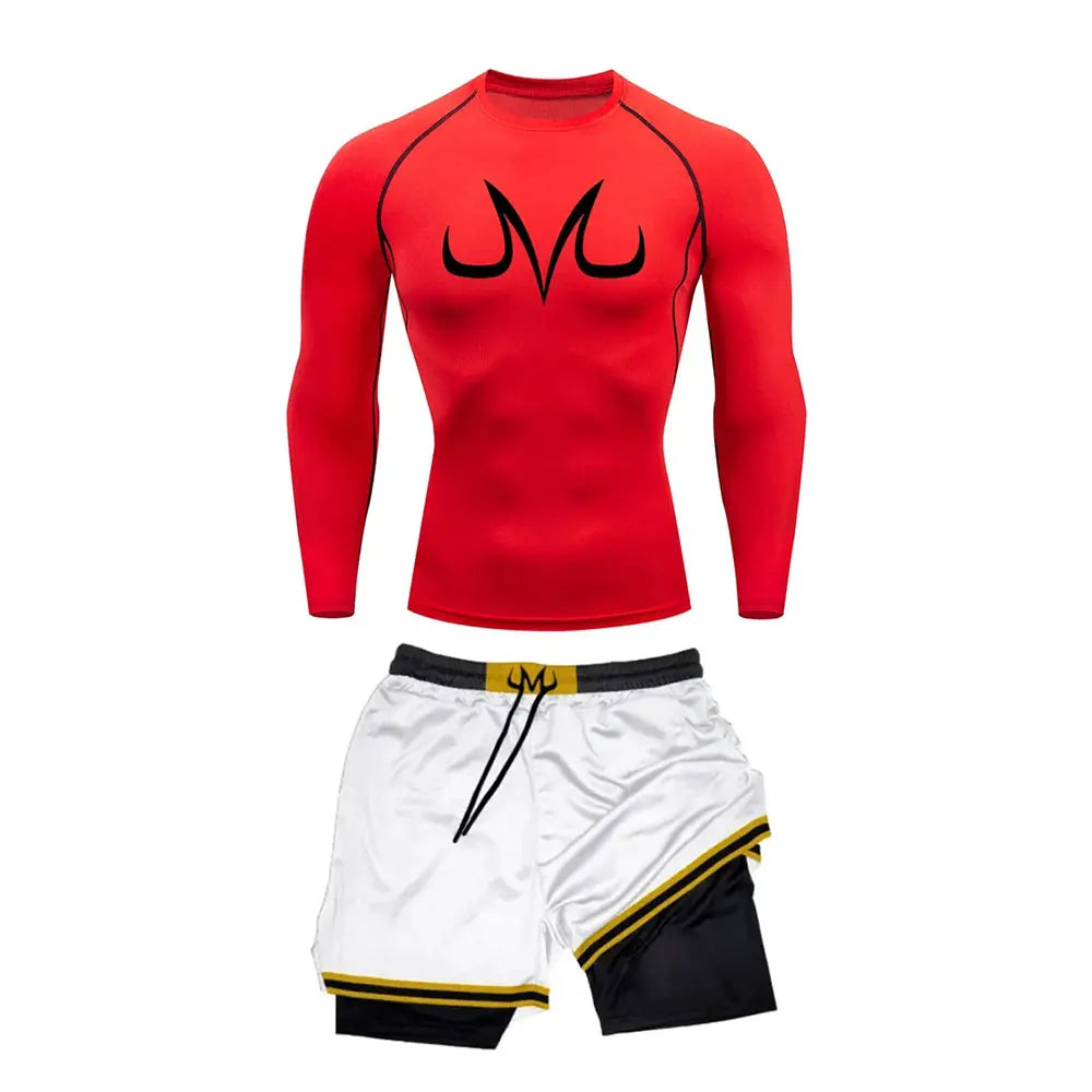 Majin Buu Style Compression Shirt & Shorts Set - Anime Workout Set Rash Guard