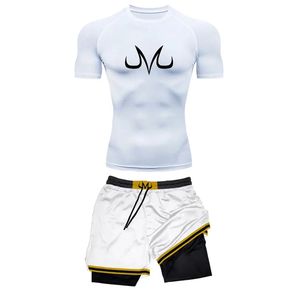 Majin Buu Style Compression Shirt & Shorts Set - Anime Workout Set Rash Guard