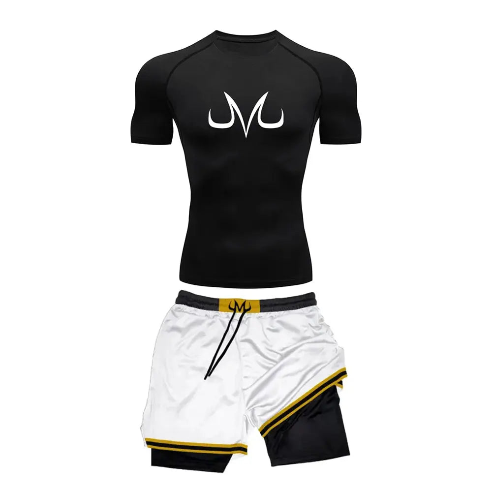 Majin Buu Style Compression Shirt & Shorts Set - Anime Workout Set Rash Guard
