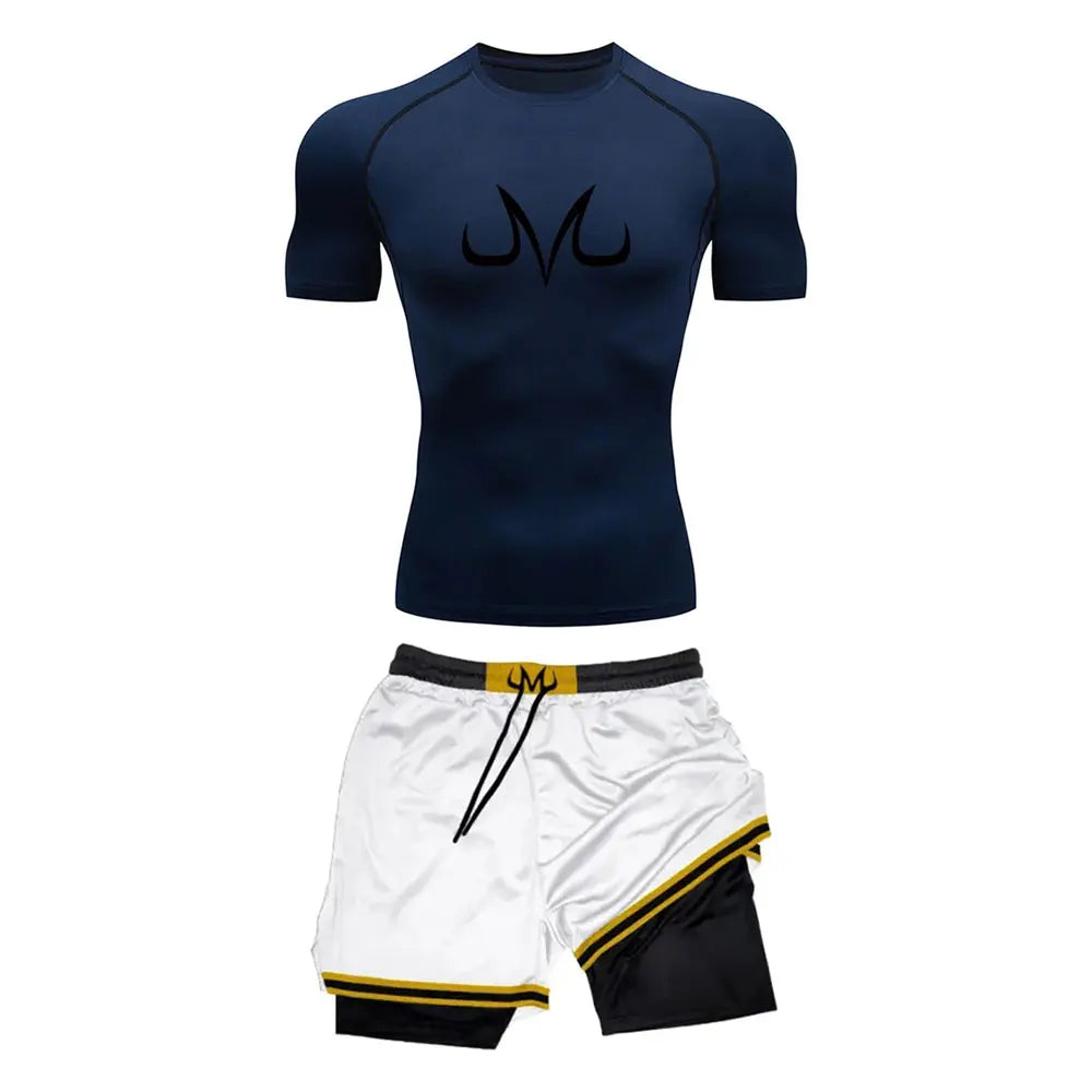 Majin Buu Style Compression Shirt & Shorts Set - Anime Workout Set Rash Guard