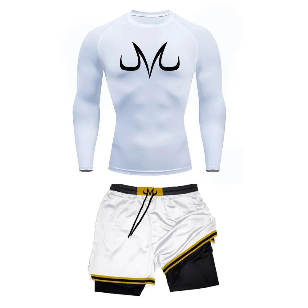 Majin Buu Style Compression Shirt & Shorts Set - Anime Workout Set Rash Guard