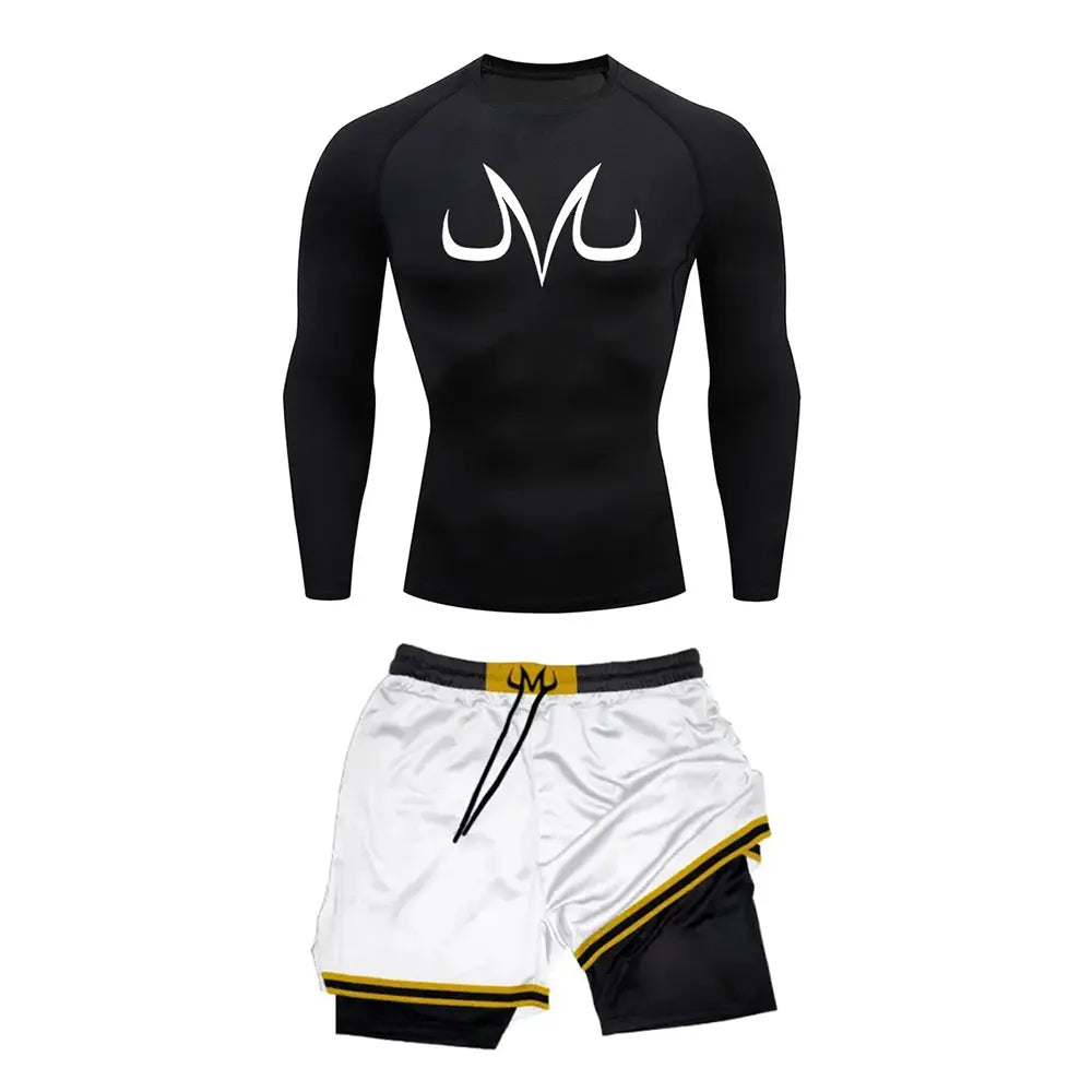 Majin Buu Style Compression Shirt & Shorts Set - Anime Workout Set Rash Guard