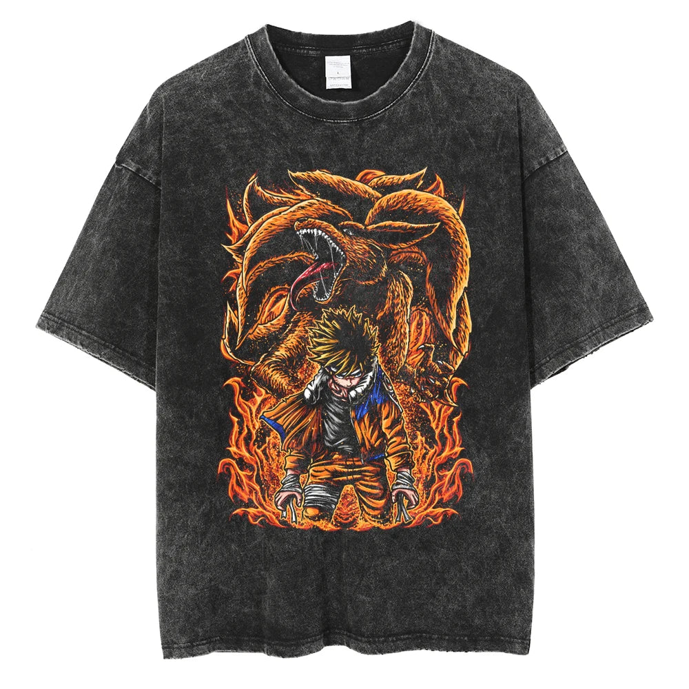 Naruto Naruto & Kuruma Shirt Oversized Anime Graphic Cotton Shirt