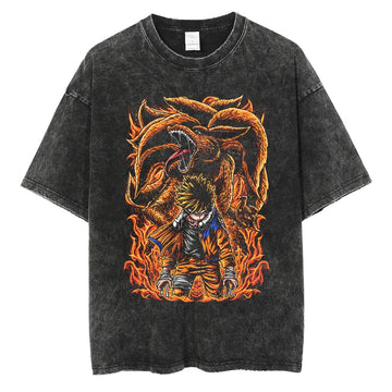 Naruto Naruto & Kuruma Shirt Oversized Anime Graphic Cotton Shirt