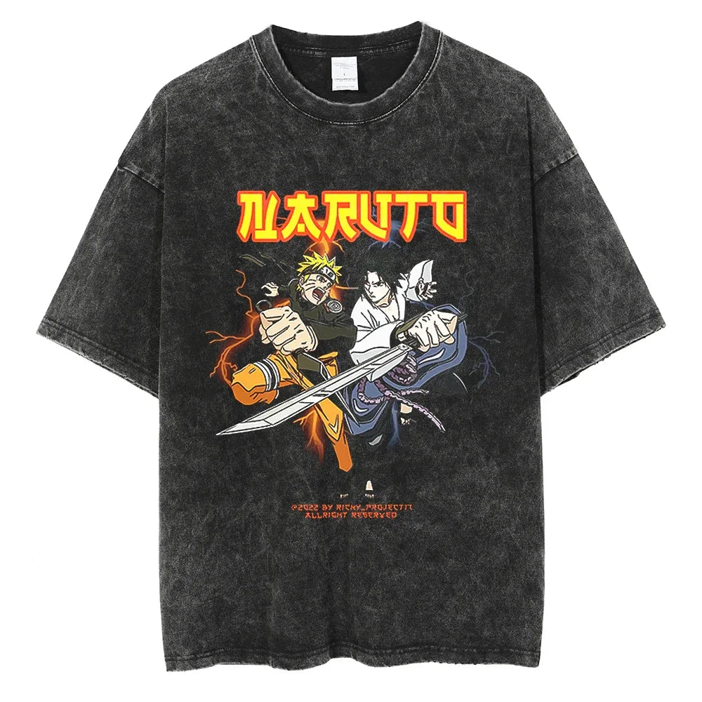 Naruto vs Sasuke Shirt Oversized Anime Graphic Cotton Shirt