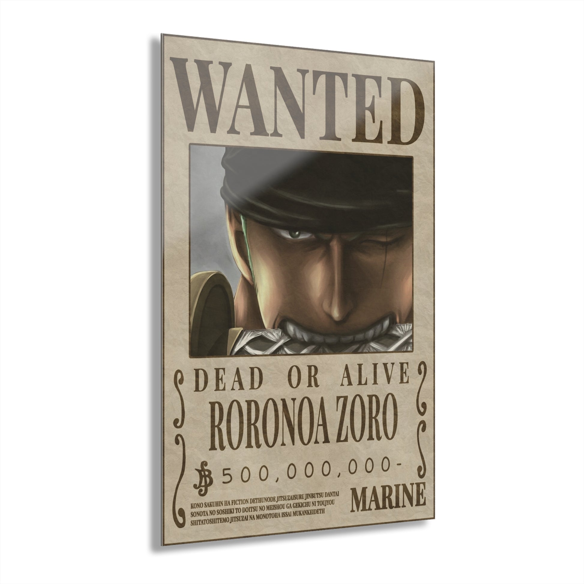 One Piece Roronoa Zoro Wanted Poster Acrylic Print - Anime Wall Art