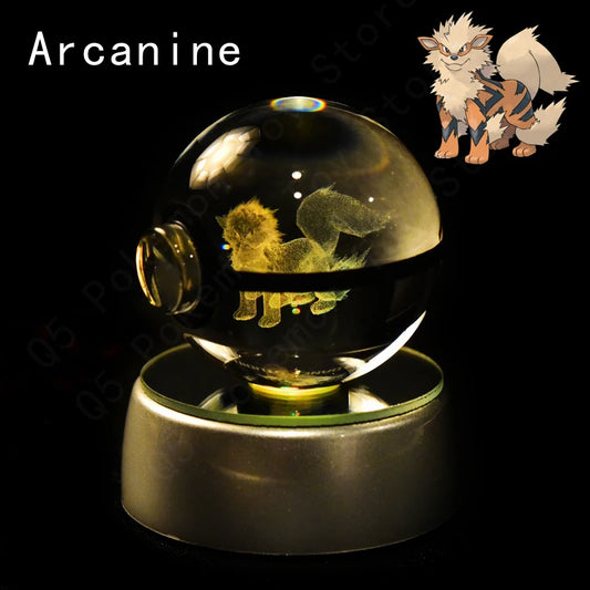 Pokemon Arcanine Figure 3D Crystal Ball Night Light Lamp
