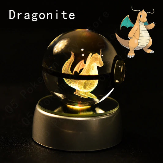 Pokemon Dragonite Figure 3D Crystal Ball Night Light Lamp