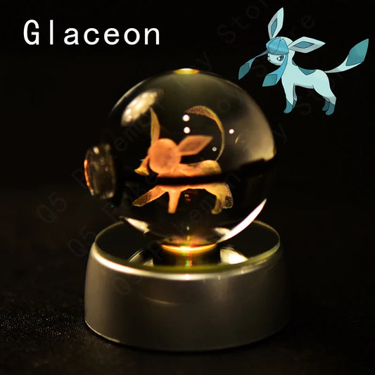 Pokemon Glaceon Figure 3D Crystal Ball Night Light Lamp