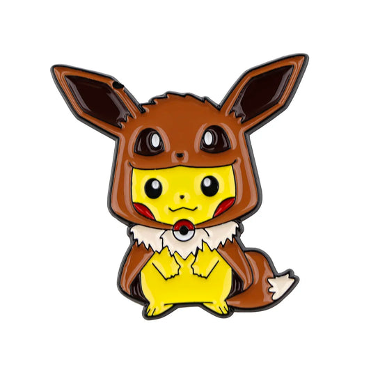 Pokemon Pikachu Eevee Fleece Hood Enamel Pin Brooch