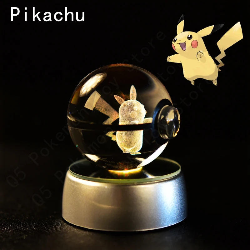 Pokemon Pikachu Figure 3D Crystal Ball Night Light Lamp