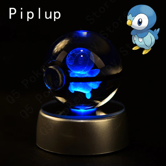 Pokemon Piplup Figure 3D Crystal Ball Night Light Lamp