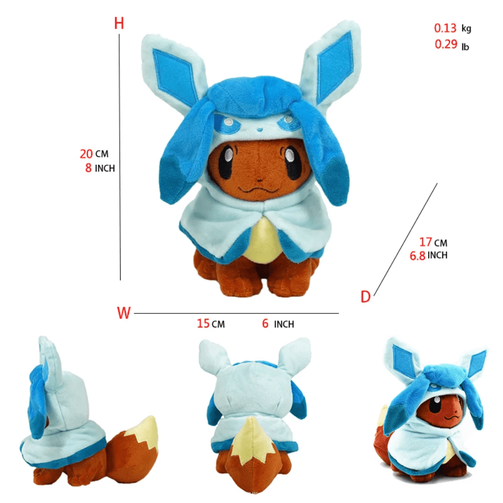 Pokemon Plush - 8 inch Eevee Plush Glaceon Hooded Cosplay