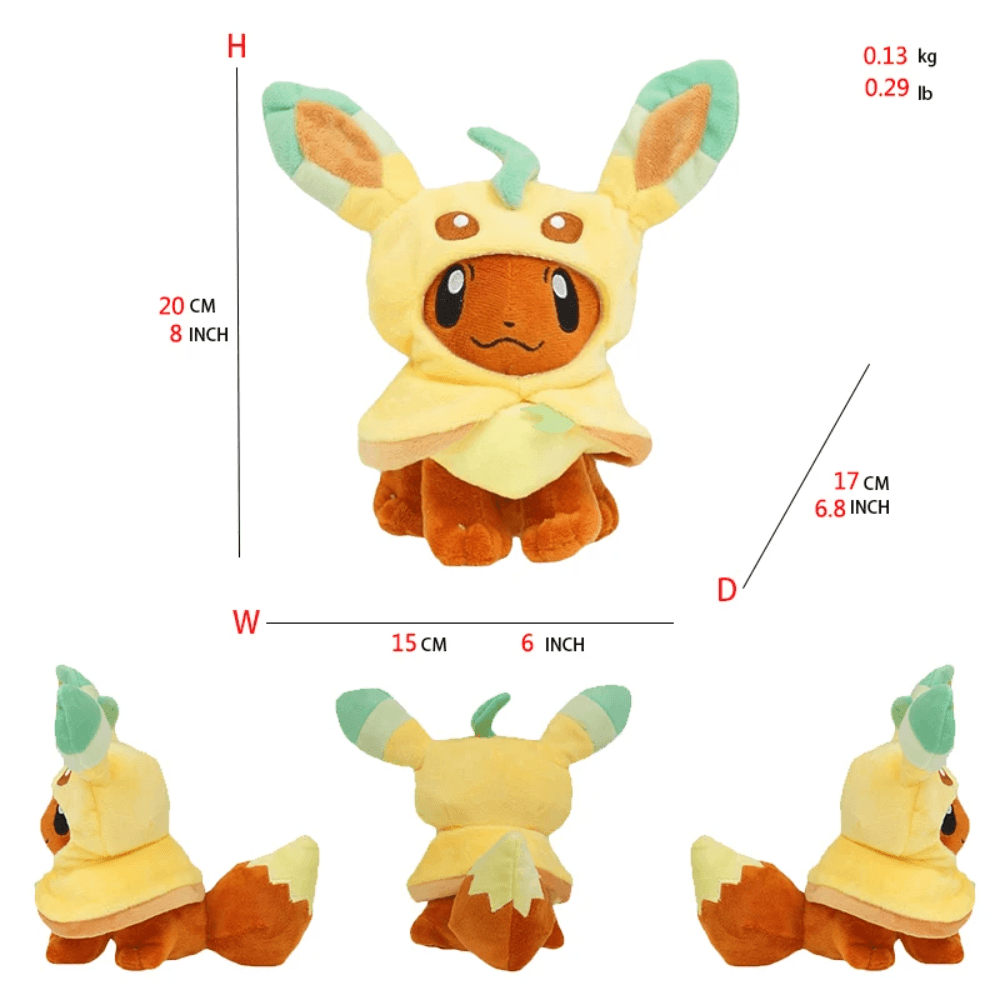 Pokemon Plush - 8 inch Eevee Plush Leafeon Hooded Cosplay