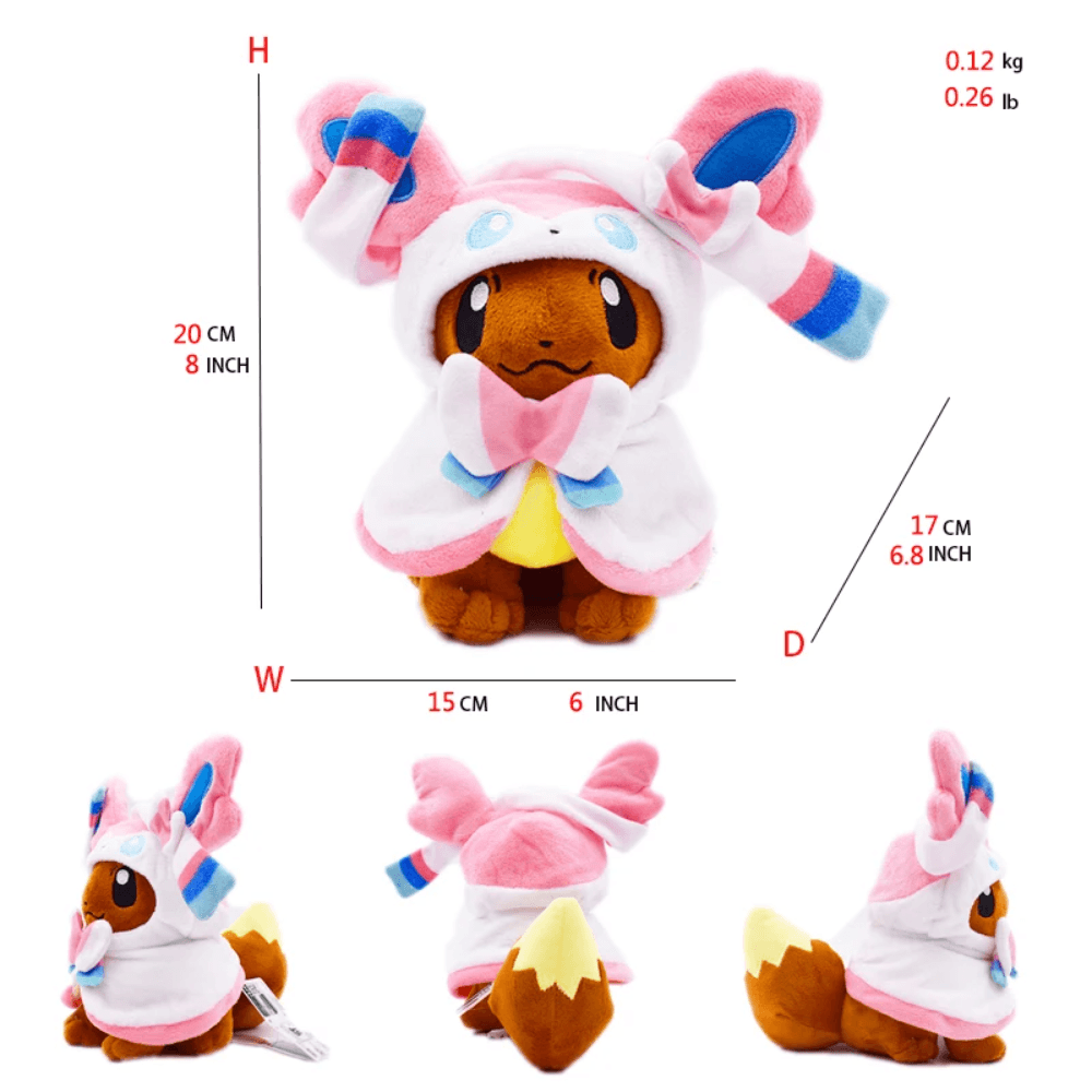 Pokemon Plush - 8 inch Eevee Plush Sylveon Hooded Cosplay