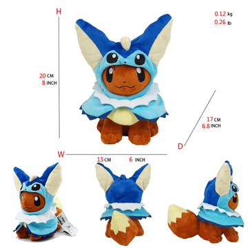 Pokemon Plush - 8 inch Eevee Plush Vaporeon Hooded Cosplay