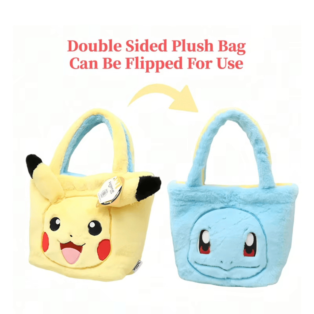 Pokemon Plush Flip Handbag - Pikachu Squirtle Plush Bag