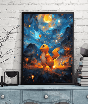 Pokemon Poster Van Gogh Style Starry Sky Canvas Charmander Poster