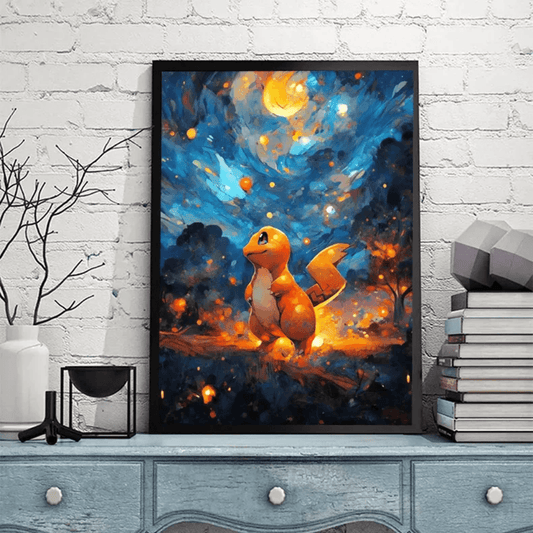 Pokemon Poster Van Gogh Style Starry Sky Canvas Charmander Poster