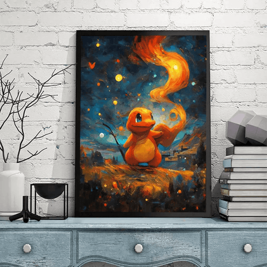 Pokemon Poster Van Gogh Style Starry Sky Canvas Charmander Poster