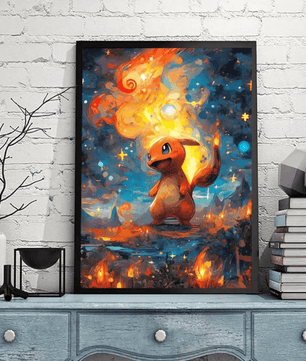 Pokemon Poster Van Gogh Style Starry Sky Canvas Charmander Poster