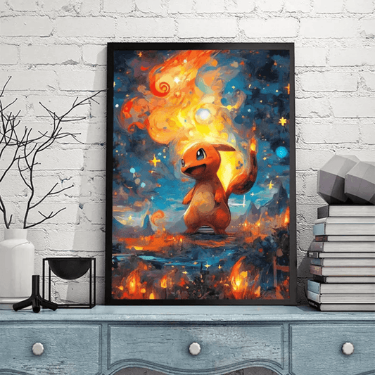 Pokemon Poster Van Gogh Style Starry Sky Canvas Charmander Poster