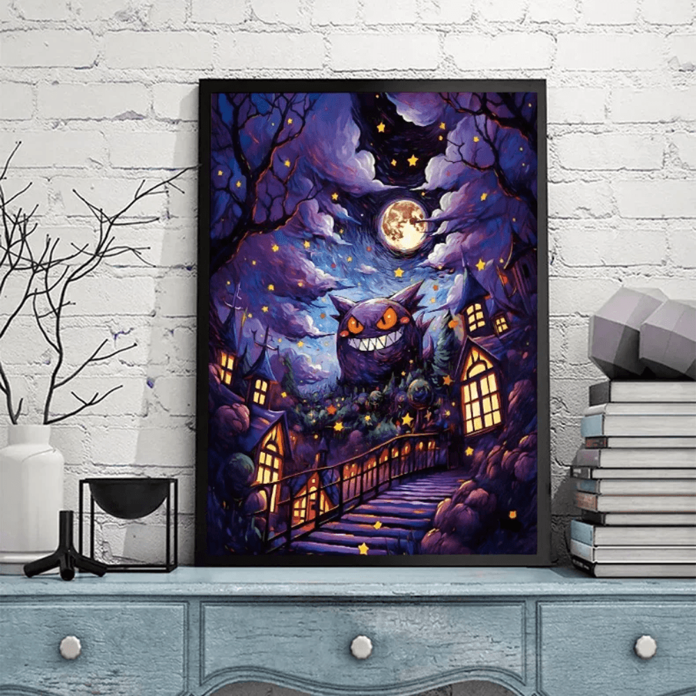 Pokemon Poster Van Gogh Style Starry Sky Canvas Gengar Poster