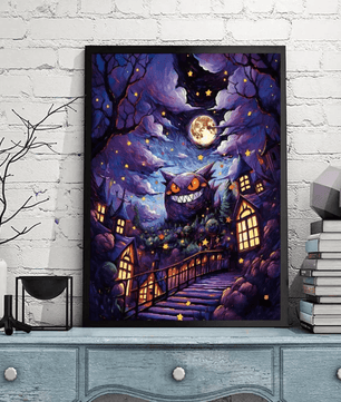 Pokemon Poster Van Gogh Style Starry Sky Canvas Gengar Poster