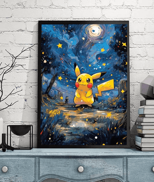 Pokemon Poster Van Gogh Style Starry Sky Canvas Pikachu Poster