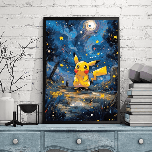 Pokemon Poster Van Gogh Style Starry Sky Canvas Pikachu Poster