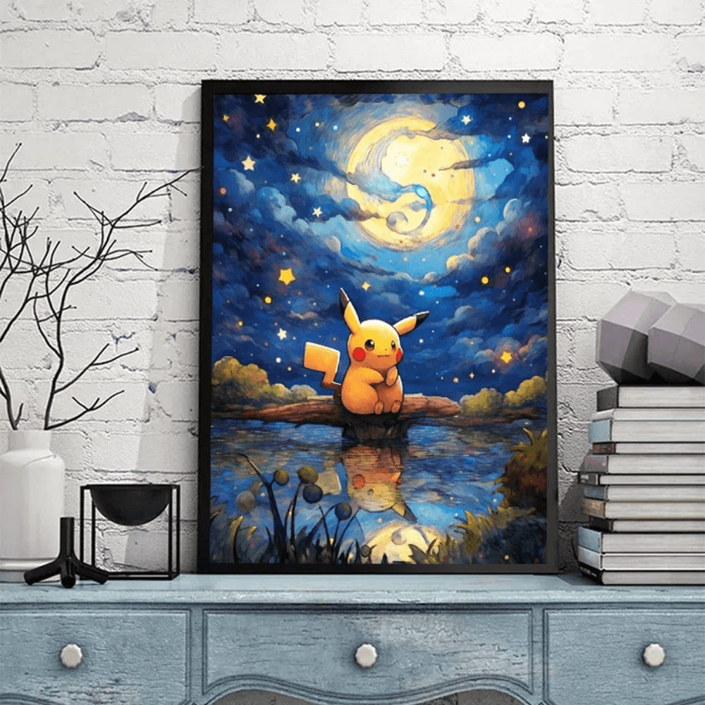 Pokemon Poster Van Gogh Style Starry Sky Canvas Pikachu Poster