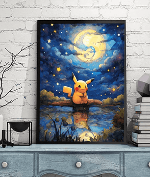 Pokemon Poster Van Gogh Style Starry Sky Canvas Pikachu Poster