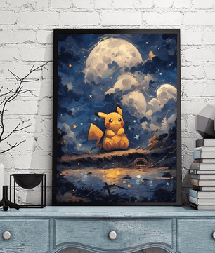 Pokemon Poster Van Gogh Style Starry Sky Canvas Pikachu Poster
