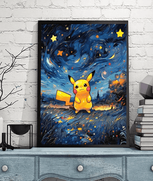 Pokemon Poster Van Gogh Style Starry Sky Canvas Pikcahu Poster